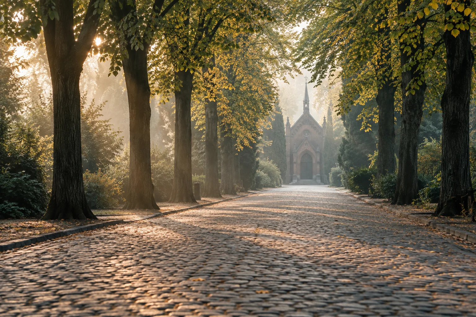 Eine stille Allee im Morgenlicht